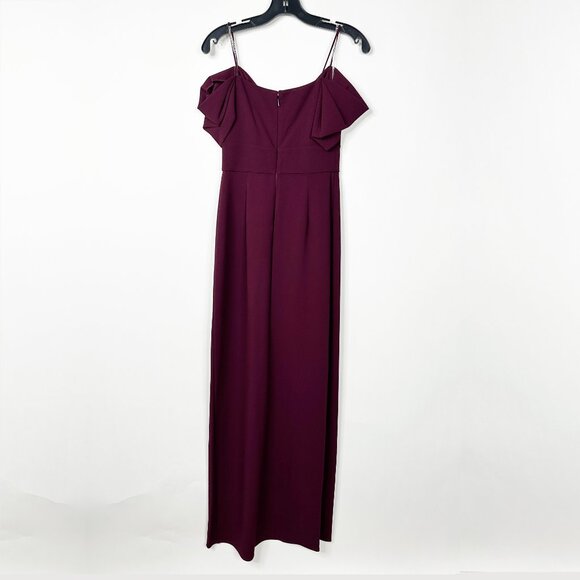 NWT SACHIN + BABI Brittany Gown in Deep Wine Off-Shoulder Crepe Maroon Merlot 6 - Picture 5 of 9